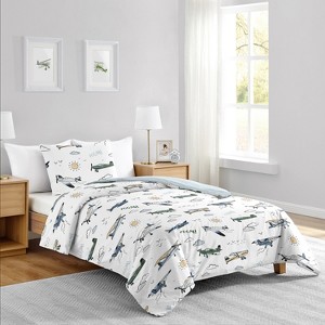 Sweet Jojo Designs Twin Comforter Bedding Set Airplane Green and Blue 2pc - 1 of 4