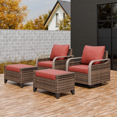 EAGLE PEAK Wicker Outdoor Glider Rocking Chair, Swivel Rocker, 2 Chairs 2 Ottomans, 4 Piece