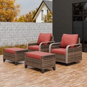 EAGLE PEAK Wicker Outdoor Glider Rocking Chair, Swivel Rocker, 2 Chairs 2 Ottomans, 4 Piece - 1 of 4