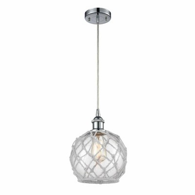 Farmhouse Rope - 1 Light Cord Hung Mini Pendant In Industrial Style-10 Inches Tall and 8 Inches Wide