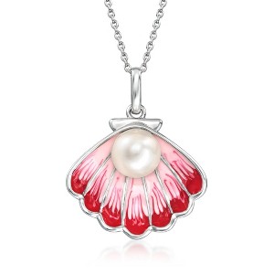 Ross-Simons 8-8.5mm Cultured Pearl and Multicolored Enamel Seashell Pendant Necklace in Sterling Silver Size 18 - 1 of 3