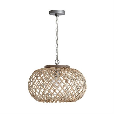 Hand-Woven Rattan and Antique Nickel Pendant Light