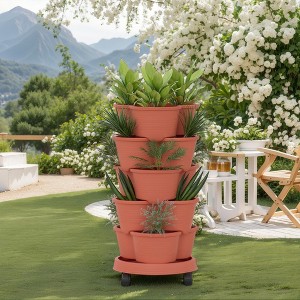 VECELO 5-Tier Vertical Garden Planter, Self Watering Stackable Planter with Wheels for Strawberries, Flowers, Vegetables, Set of 1/2 - 1 of 4