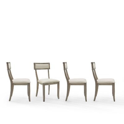 Gray Upholstered Linen Side Chairs with Wood Frame, Set of 4