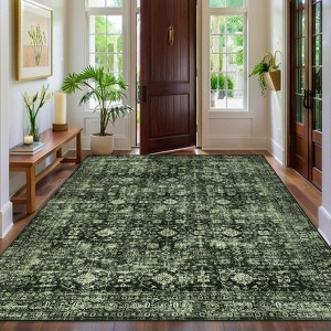 Vintage Rug Living Room Rug Floral Print Rugs with Non-Slip Backing, Low Pile Non-Shedding Area Rug - 1 of 4