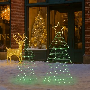 CIPACHO Set of 2 Lighted Metal Christmas Tree Decor - 150 Green & Warm White LED Lights (Indoor/Outdoor Xmas) - 1 of 4