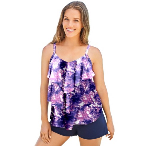 Swim 365 Women’s Plus Size Longer-length Tiered-ruffle Tankini Top, 20 ...