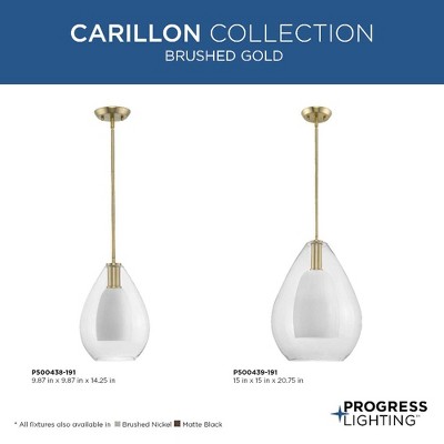 Carillon Brushed Gold Pendant with Clear and Opal Glass Shade