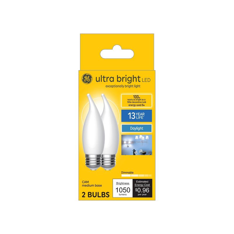 GE 2pk 8 Watts Daylight Medium Base Bright LED Decorative Light Bulbs, 1 of 8