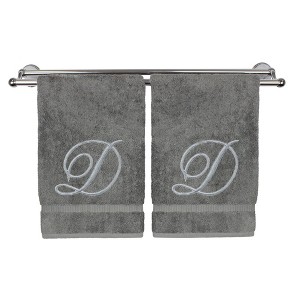 BC BARE COTTON Monogrammed Washcloth Towel, Personalized Gift, 13x13 Inches - Set of 2 - Gray - Silver Script - 1 of 1