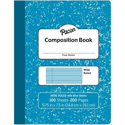 Pacon Pastel Composition Book, Blue Marble Cover, Light Blue Sheets, 3/8" Ruled, 9-3/4" x 7-1/2", 100 Sheets (Pack of 6)