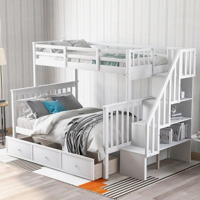Streamdale Stairway Twin-Over-Full Bunk Bed With Drawer, Storage And Guard Rail White