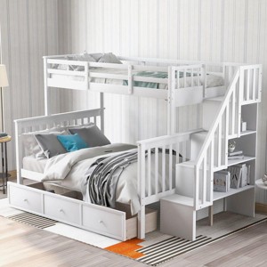 Streamdale Stairway Twin-Over-Full Bunk Bed With Drawer, Storage And Guard Rail White - 1 of 4