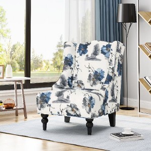 Modern Wingback Chair with High Back and Birch Wood Legs, Upholstered Accent Chair for Living Room or Bedroom, Christopher Knight Home Arm Chair - 1 of 4