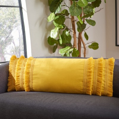 Canary Yellow Cotton Bohemian Rectangular Accent Pillow