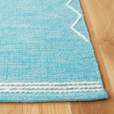 Teal and Ivory Wool Flatweave Tribal Area Rug, 5' x 8'
