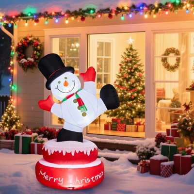 Angel Sar 4.8FT Rotating Snowman Inflatable, Motorized Animated Christmas Decoration with LED Lights, Outdoor Yard Blow Up Decor