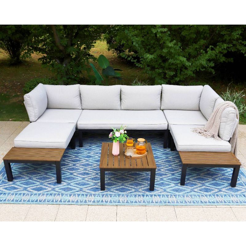 Captiva Designs 6pc Outdoor Conversation Set with Sectional Sofa Taupe Gray, 1 of 15