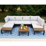 Captiva Designs 6pc Outdoor Conversation Set with Sectional Sofa Beige