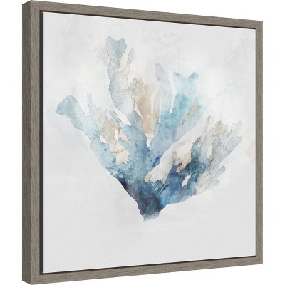 Blue Coral Reef Print on Canvas with Graywash Frame