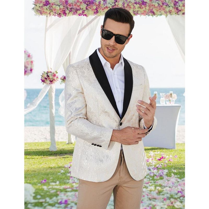 Men's Floral Tuxedo Jacket One Button Embroidered Dinner Suit Jackets Party Prom Wedding Blazer Coat, 3 of 8
