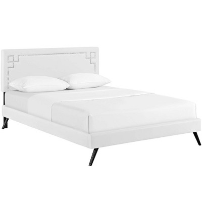 Modway Ruthie Queen Vinyl Platform Bed with Round Splayed Legs - White