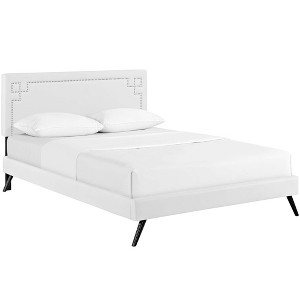 Modway Ruthie Queen Vinyl Platform Bed with Round Splayed Legs - White - 1 of 4