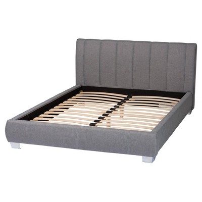 Queen Gray Linen Upholstered Wood Frame Bed with Headboard