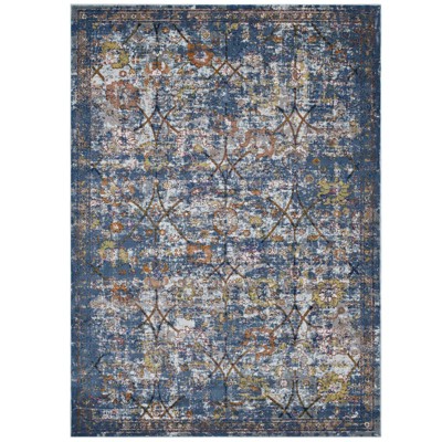 Modway Minu Distressed Floral Lattice 8x10 Area Rug - Blue Gray, Yellow and Orange,  100% Polypropylene ,  Tight Low Pile Weave