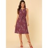 Allegra K Women's Floral Split Neck Drawstring Waist Sleeveless A-Line Summer Midi Dress - 3 of 4