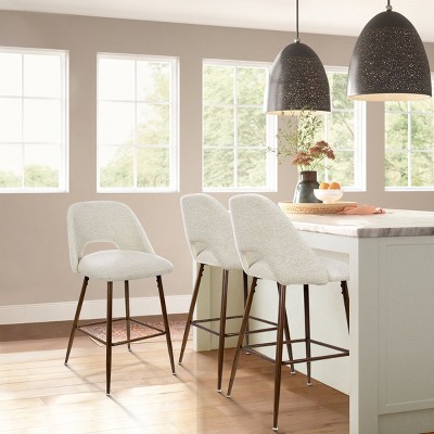 26" Edwin Counter Height Stool (Set of 3), Upholstered Midbar Stool with Walnut Leg for Dining Room, Kitchen Island - Maison Boucle