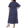 Women's Plus Size Polka Dot V Neck Short Sleeve Tiered Elastic Waist Casual A Line Maxi Dress - Agnes Orinda 3X Navy Blue - 4 of 4
