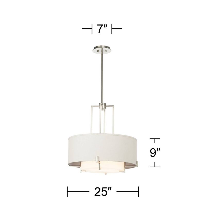 Possini Euro Design Concentric Brushed Nickel Pendant Chandelier 25" Wide Modern White Fabric Drum 4-Light for Dining Room House Foyer Kitchen Island, 4 of 9