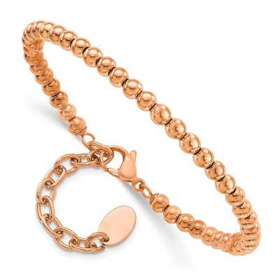 Chisel Stainless Steel Polished Rose IP-plated 4mm Beaded 6.5" Bracelet with 1.5" Extension