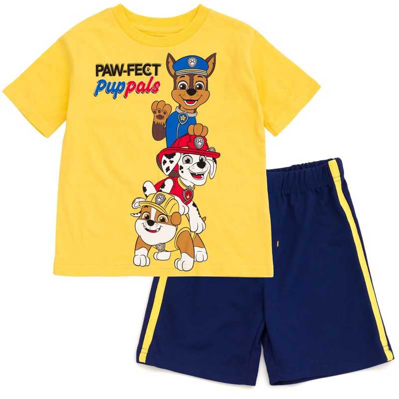 Paw Patrol Chase Marshall Rubble Pullover T-Shirt and Mesh Shorts Outfit Set Toddler to Big Kid, 1 of 8