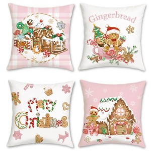 Christmas Gingerbread Throw Pillow Covers 18 x 18 Inch Truck Gingerbread House Hot Cocoa Pink - 1 of 4