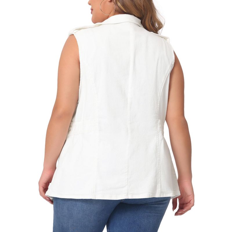 Agnes Orinda Women's Plus Size Fashion Sleeveless Elastic Waist Button Denim Vests, 4 of 6