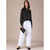 INSPIRE CHIC Women's Satin V Neck Keyhole Long Sleeves Elegant Blouse - 3 of 4