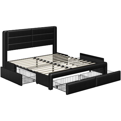 Yaheetech Upholstered Bed Frame with 3 Storage Drawers and Built-In USB Ports