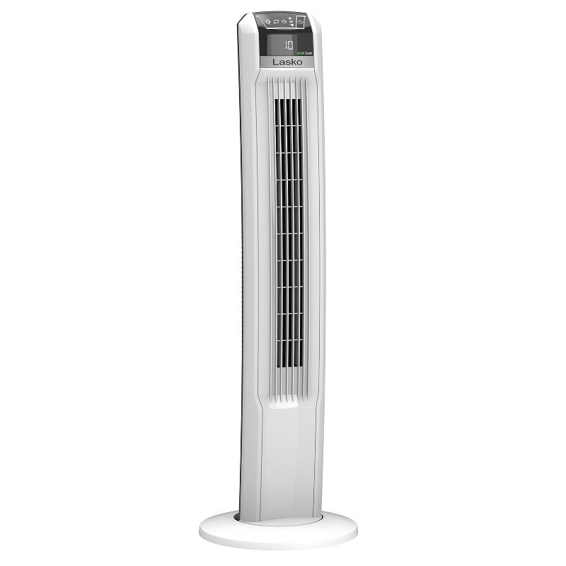 Lasko Portable Electric 42 Inch Tall Oscillating Tower Fan with 12 Speeds, Remote, Nighttime Mode, Auto Off Timer for Living Rooms or Bedroom, White, 1 of 7
