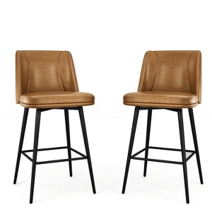 Vipbear Counter Height Swivel Bar Stools Set of 2, Upholstered Fabric Bar Stools with Backs, Metal Base, 26.9"/30.1" Seat Height - 1 of 4