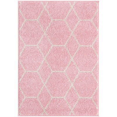 Light Pink Geometric Trellis Indoor Area Rug