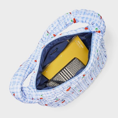 Wild Fable Gingham Cherry & Bow Print Puffer Hobo Shoulder Bag - Wild Fable™ Blue — фото 4
