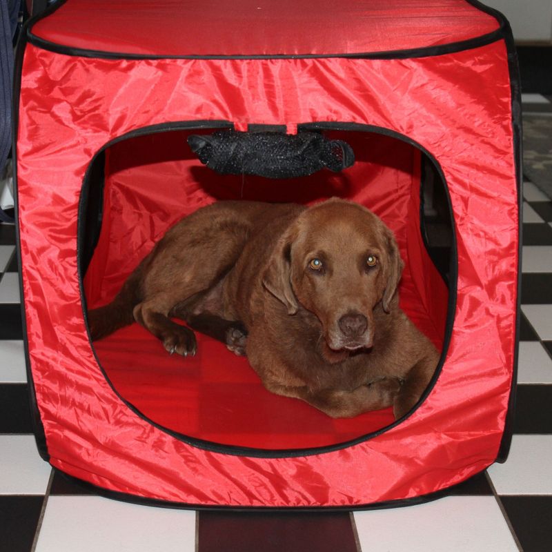 Redmon Pet Partners 41.5 Inch Portable Foldable Pop Up Pet Crate Safe Haven with Zippered Mesh Door and Side Windows, X-Large, Red, 5 of 6