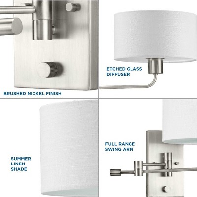 Brushed Nickel Swing Arm Wall Sconce with Linen Shade