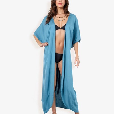 Anna-Kaci Swim Women's Duster Style Cover-Up With Open Front And Wide Sleeves- One Size Fits Most, Teal