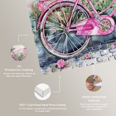 Glam Pink Bicycle with Roses Canvas Wall Art, 24" x 24"