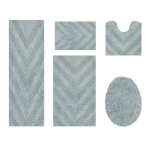 Hugo 5-Piece Bath Rug Set 100% Premium Cotton Tufted Chevron Pattern Bathmats for Bathroom, Super Soft Absorbent Machine Washable - 1 of 4