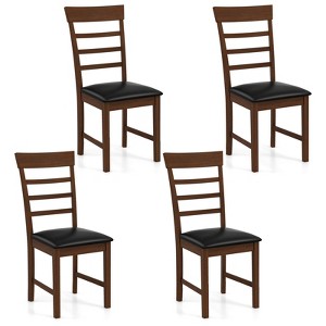 Tangkula Wooden Dining Chair Set of 4 Pu Leather Upholstered Kitchen Chairs w/ Padded Seat - 1 of 4