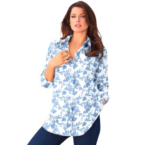 Roaman's Women's Plus Size Long Sleeve Kate Big Shirt - 1 of 4